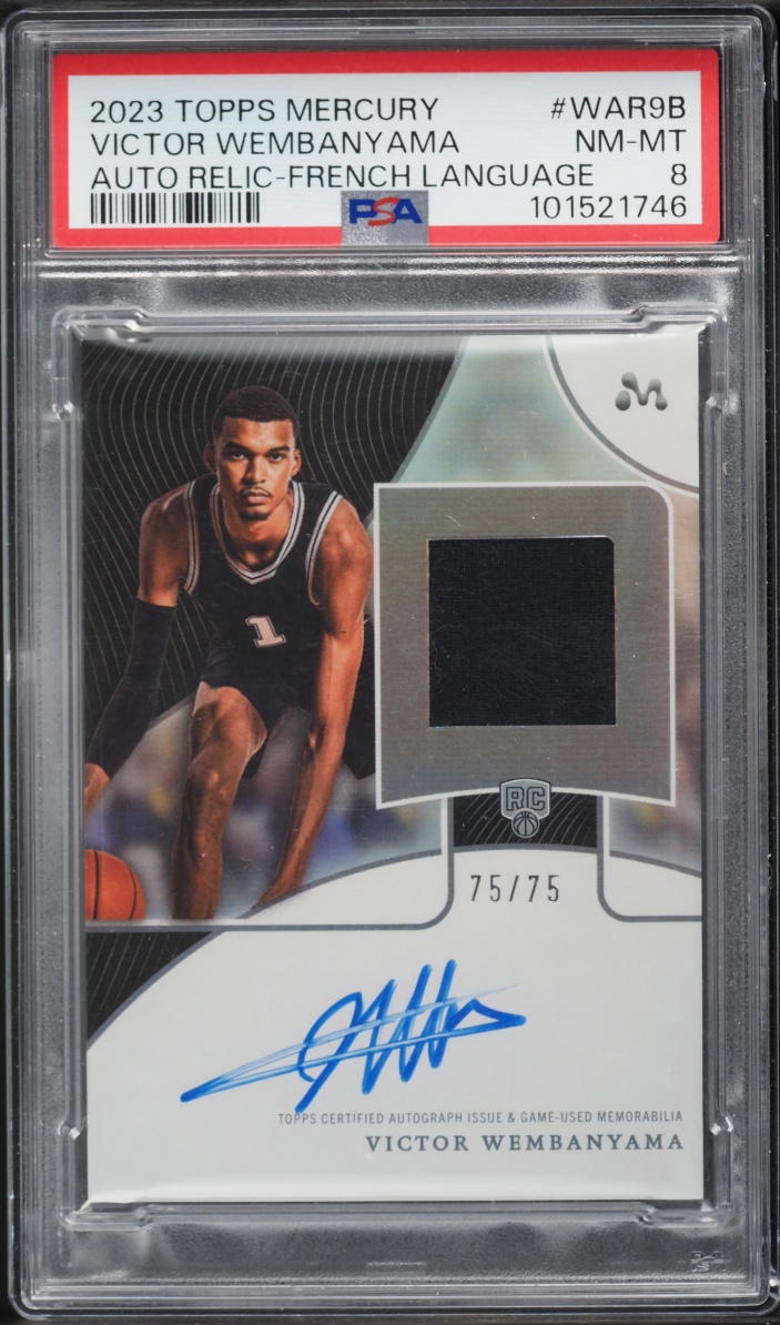 2023 Topps Mercury French Victor Wembanyama ROOKIE PATCH AUTO 75/75 #WAR9B PSA 8 NM-MT