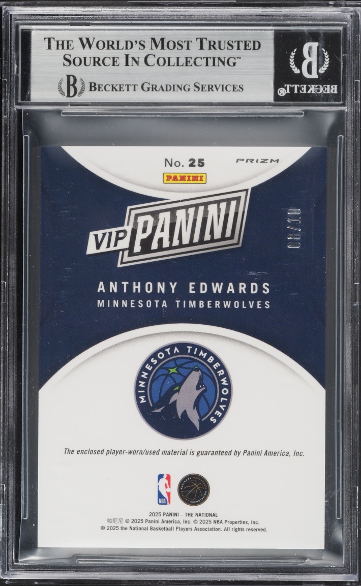 2025 Panini NSCC VIP Gold Pack Gold Prizm Anthony Edwards /10 #18 BGS 8 NM-MT