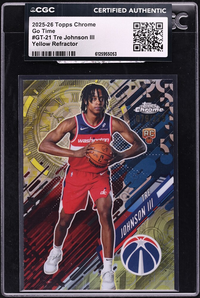 2025 Topps Chrome Go Time Yellow Refractor Tre Johnson III ROOKIE /275 #GT-21 CGC AUTH