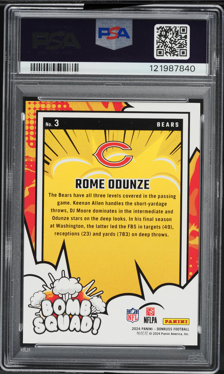 2024 Donruss Bomb Squad Rome Odunze ROOKIE #3 PSA 10 GEM MINT