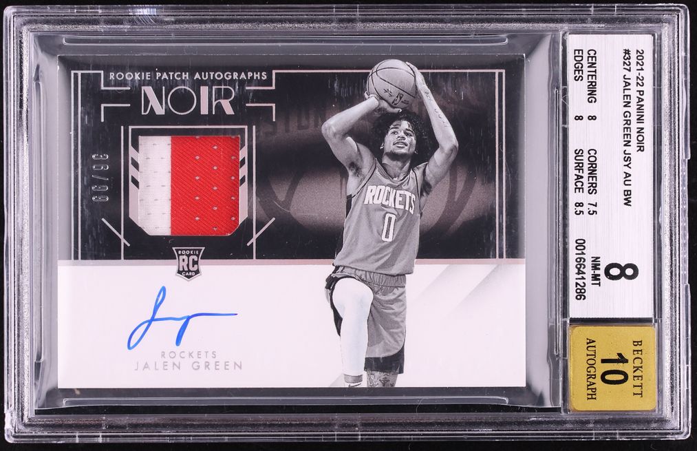 2021 Panini Noir Jersey Black & White Jalen Green ROOKIE AUTO /99 #327 BGS 8 NM-MT