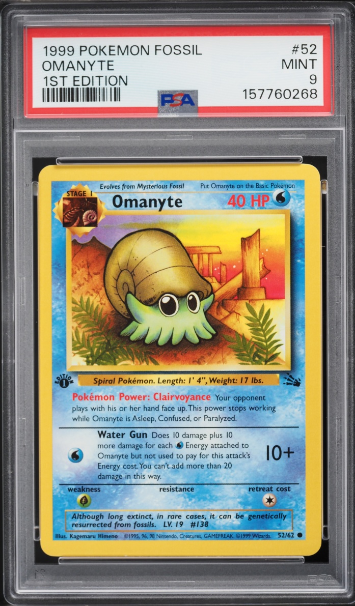 1999 Pokemon Fossil 1st Edition Omanyte #52 PSA 9 MINT