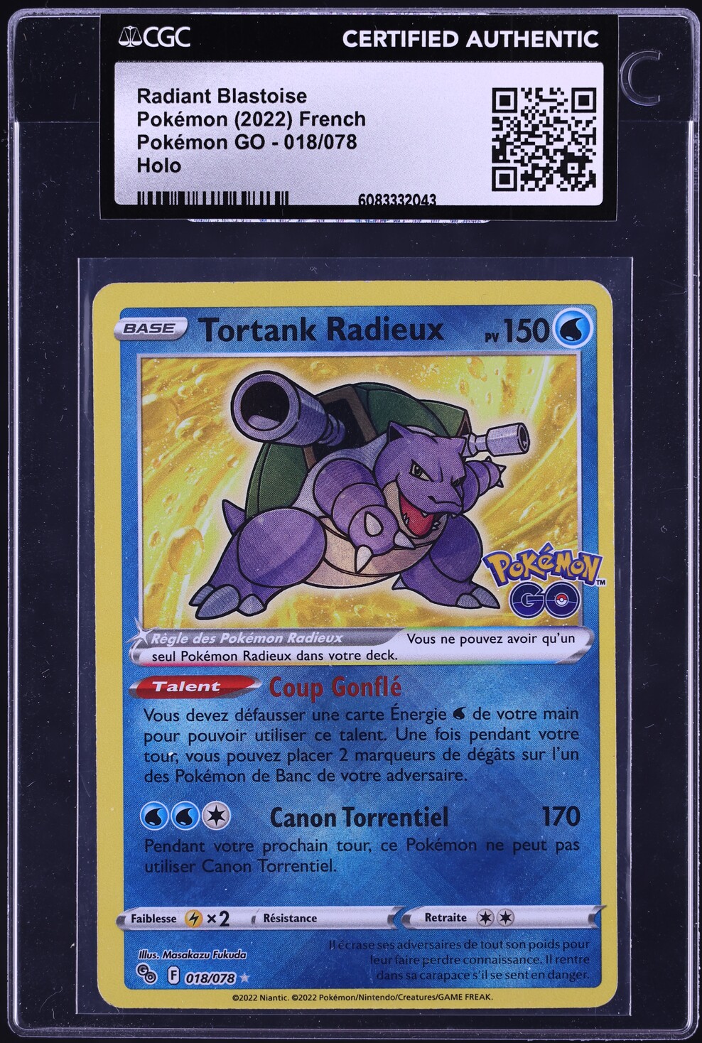 2022 Pokemon Sword & Shield GO Holo Radiant Blastoise #18 CGC AUTH