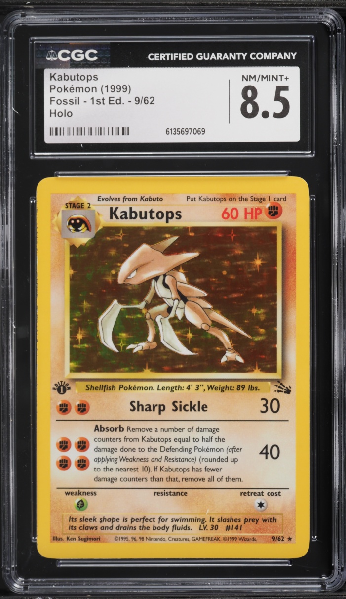 1999 Pokemon Fossil 1st Edition Holo Kabutops #9 CGC 8.5 NM-MT+