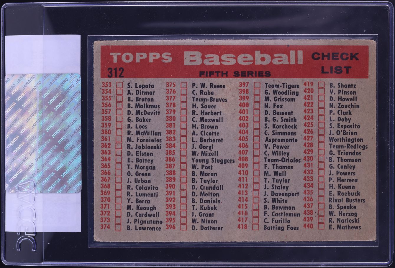 1958 Topps Boston Red Sox #312 CGC AUTH