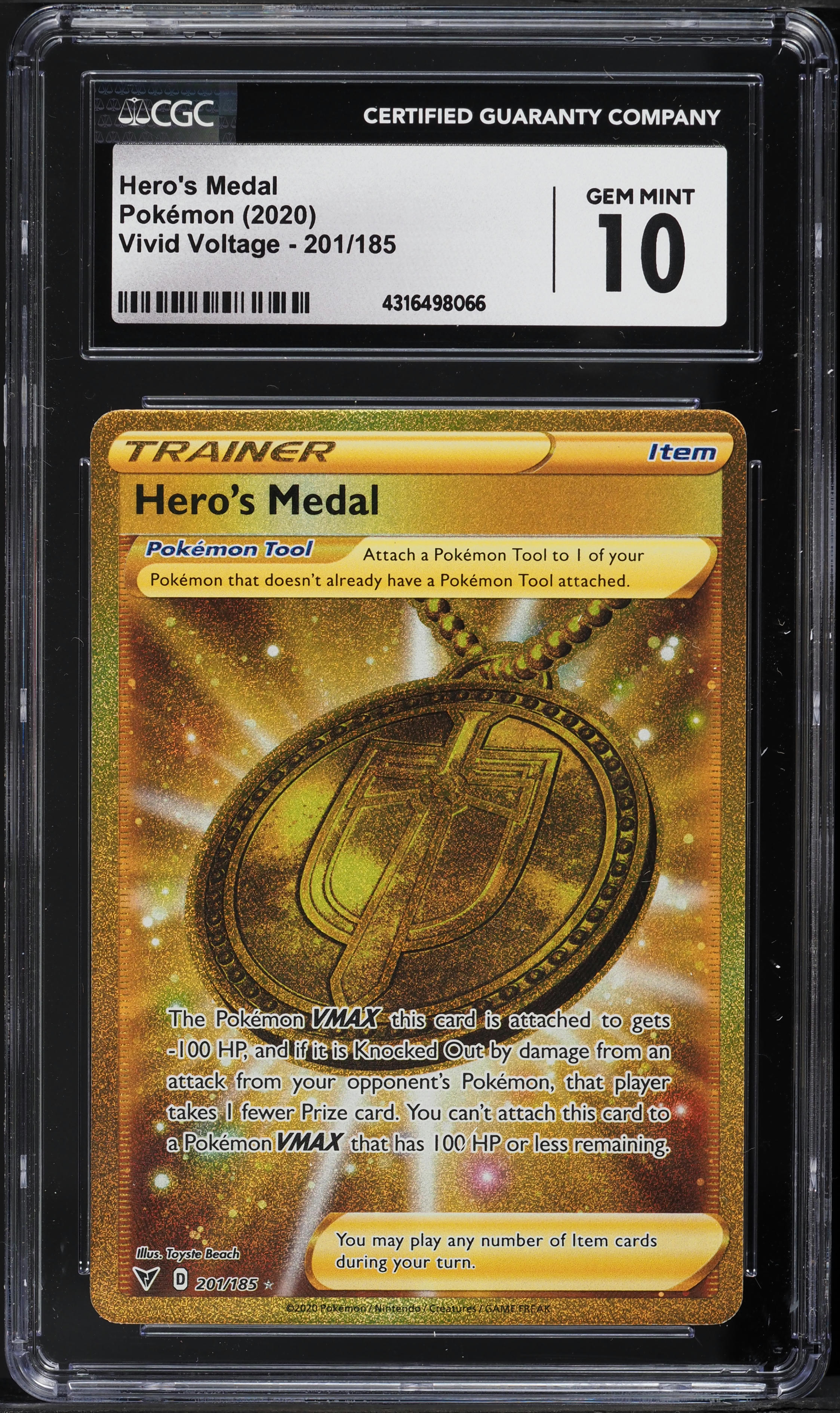 2020 Pokemon Sword & Shield Vivid Voltage Full Art Hero's Medal #201 CGC 10 GEM