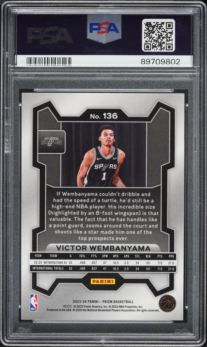 2023 Panini Prizm Victor Wembanyama ROOKIE #136 PSA 10 GEM MINT