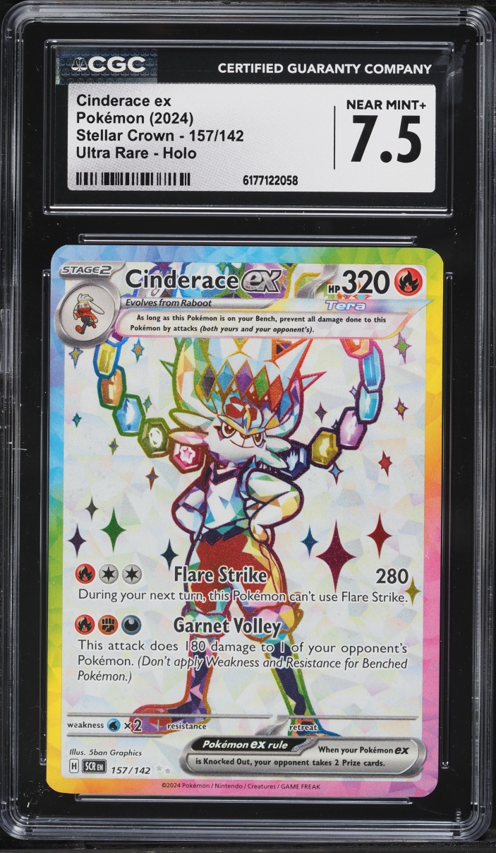 2024 Pokemon Scarlet & Violet Stellar Crown Full Art Cinderace Ex #157 CGC 7.5 NRMT+