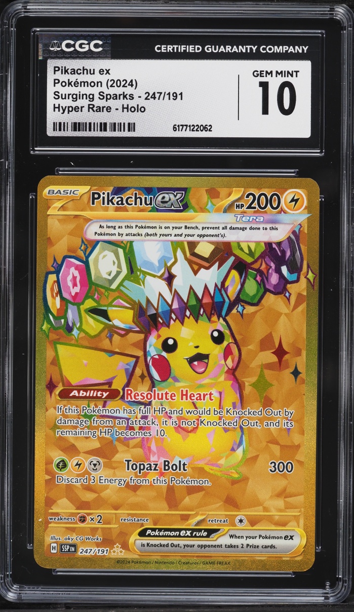 2024 Pokemon Scarlet & Violet Surging Sparks Gold Rare Pikachu EX #247 CGC 10 GEM MINT