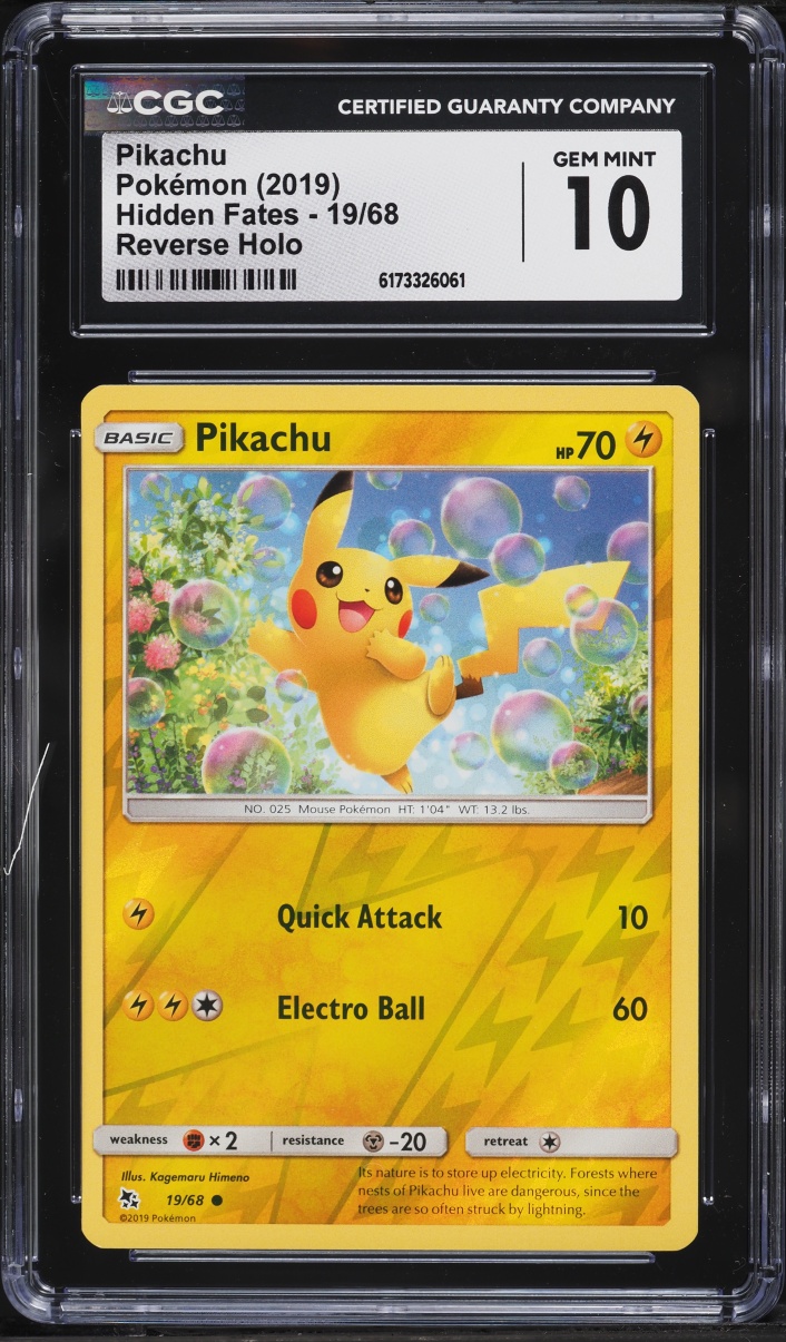 2019 Pokemon Sun & Moon Hidden Fates Reverse Holo Pikachu #19 CGC 10 GEM MINT