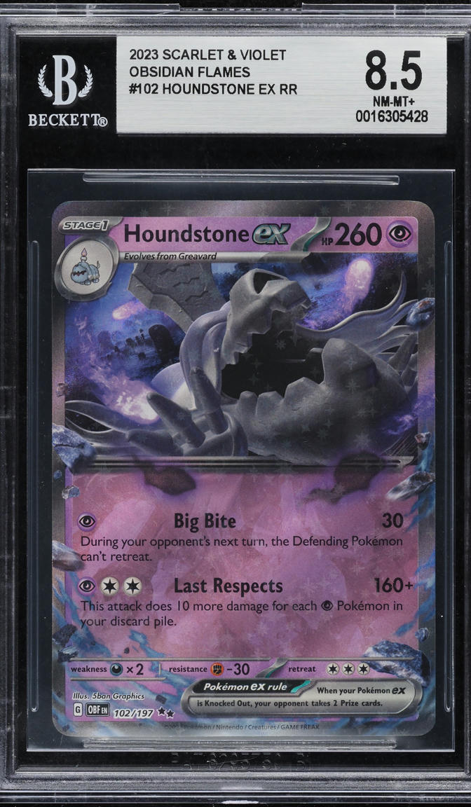 2023 Pokemon Scarlet & Violet Obsidian Flames Houndstone Ex #102 BGS 8.5 NM-MT+