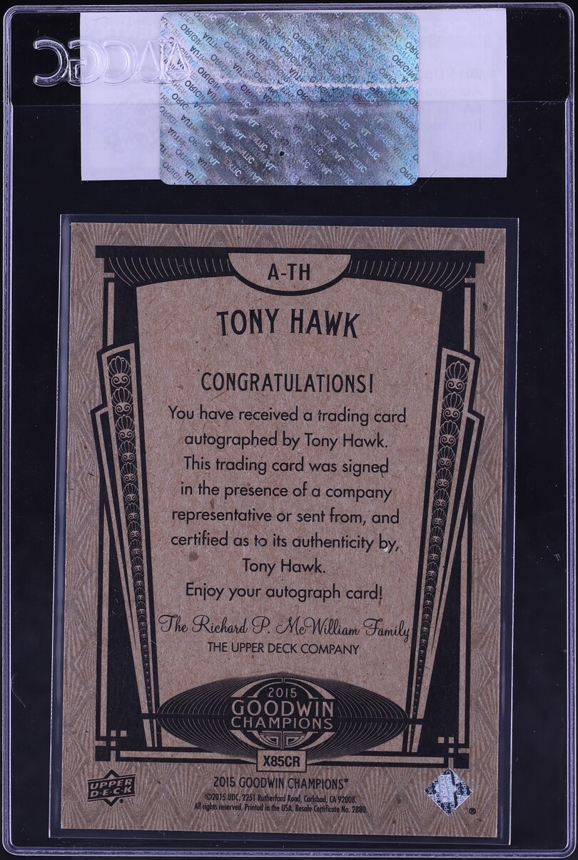 2015 Upper Deck Goodwin Champions Inscribed Tony Hawk AUTO 35/35 #A-TH CGC AUTH - Photo 2