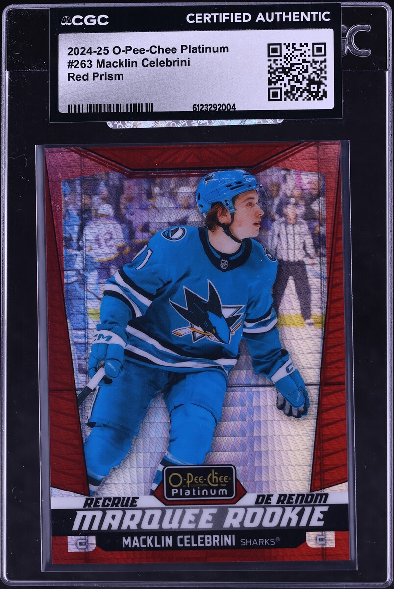 2024 O-Pee-Chee Platinum Red Prism Macklin Celebrini ROOKIE /199 #263 CGC AUTH - Photo 1