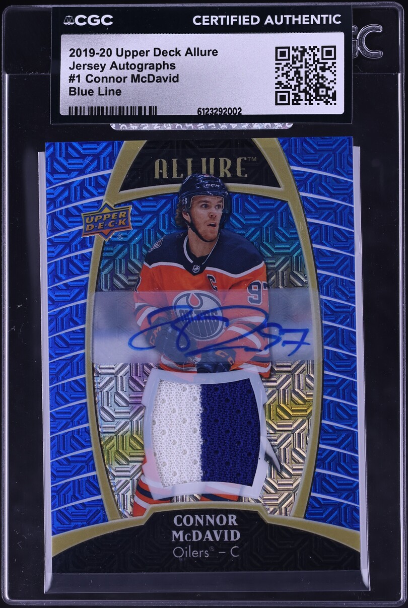 2019 Upper Deck Allure Blue Line Connor McDavid PATCH AUTO /25 #1 CGC AUTH - Photo 1