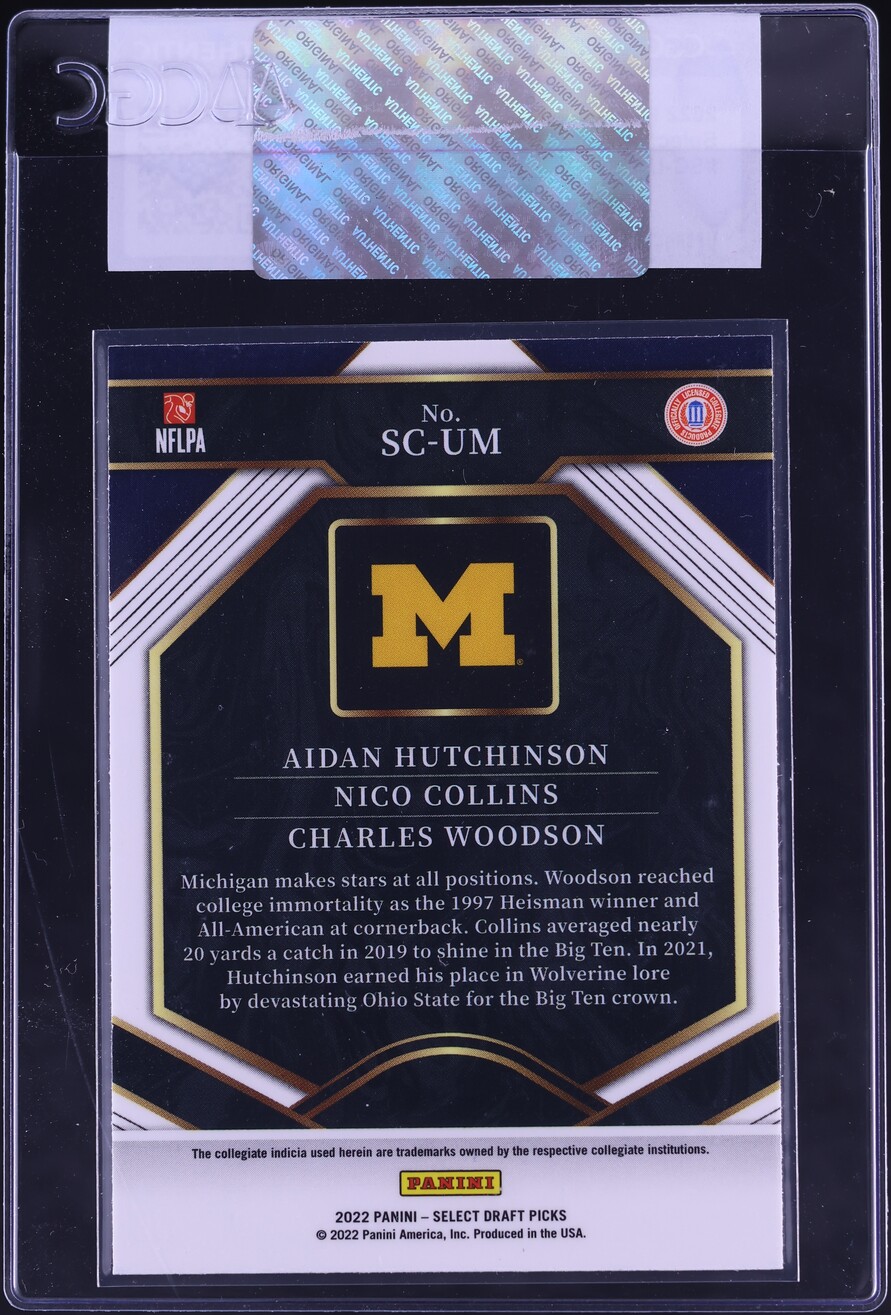 2022 Select Draft Picks Aidan Hutchinson Nico Collins Charles Woodson ROOKIE #SC-UM CGC AUTH