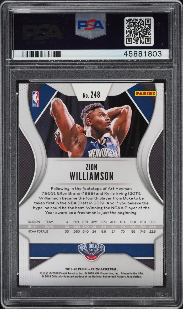2019 Panini Prizm Zion Williamson ROOKIE #248 PSA 9 MINT on