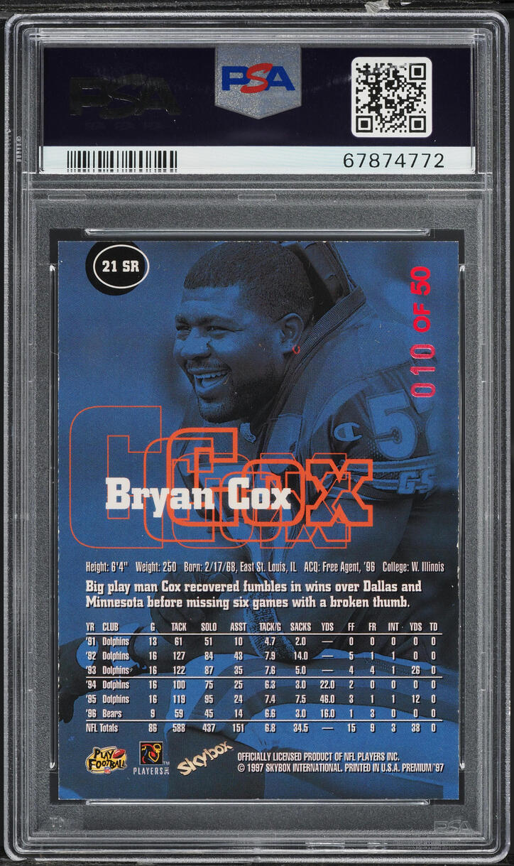 1997 Skybox Premium Rubies Bryan Cox /50 #21SR PSA 7 NRMT