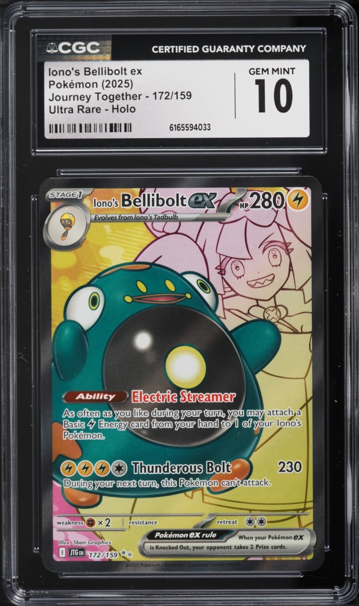 2025 Pokemon Scarlet & Violet Journey Together Full Art Iono's Bellibolt Ex #172 CGC 10 GEM