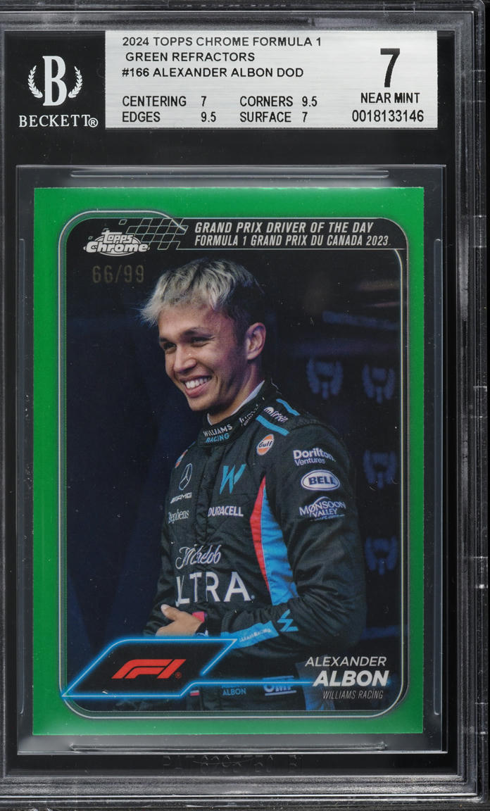 2024 Topps Chrome Formula 1 F1 Green Refractor Alexander Albon /99 #166 BGS 7