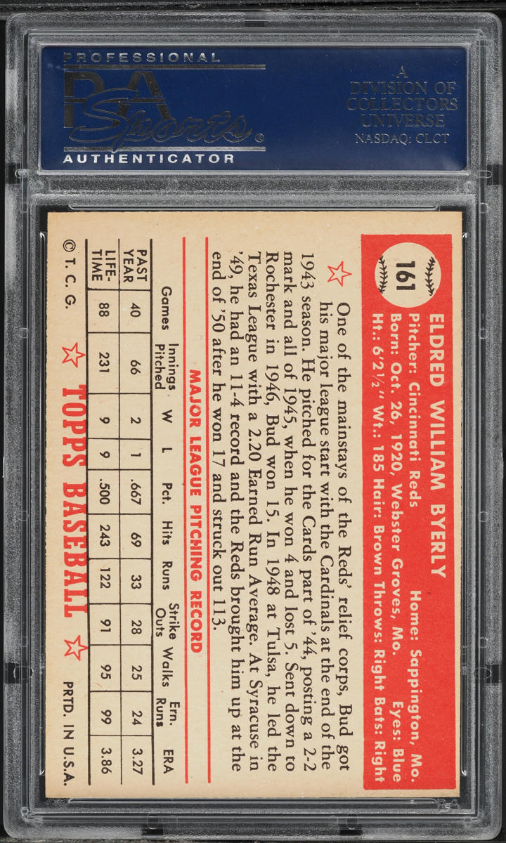 1952 Topps Bud Byerly #161 PSA 7(oc) NRMT