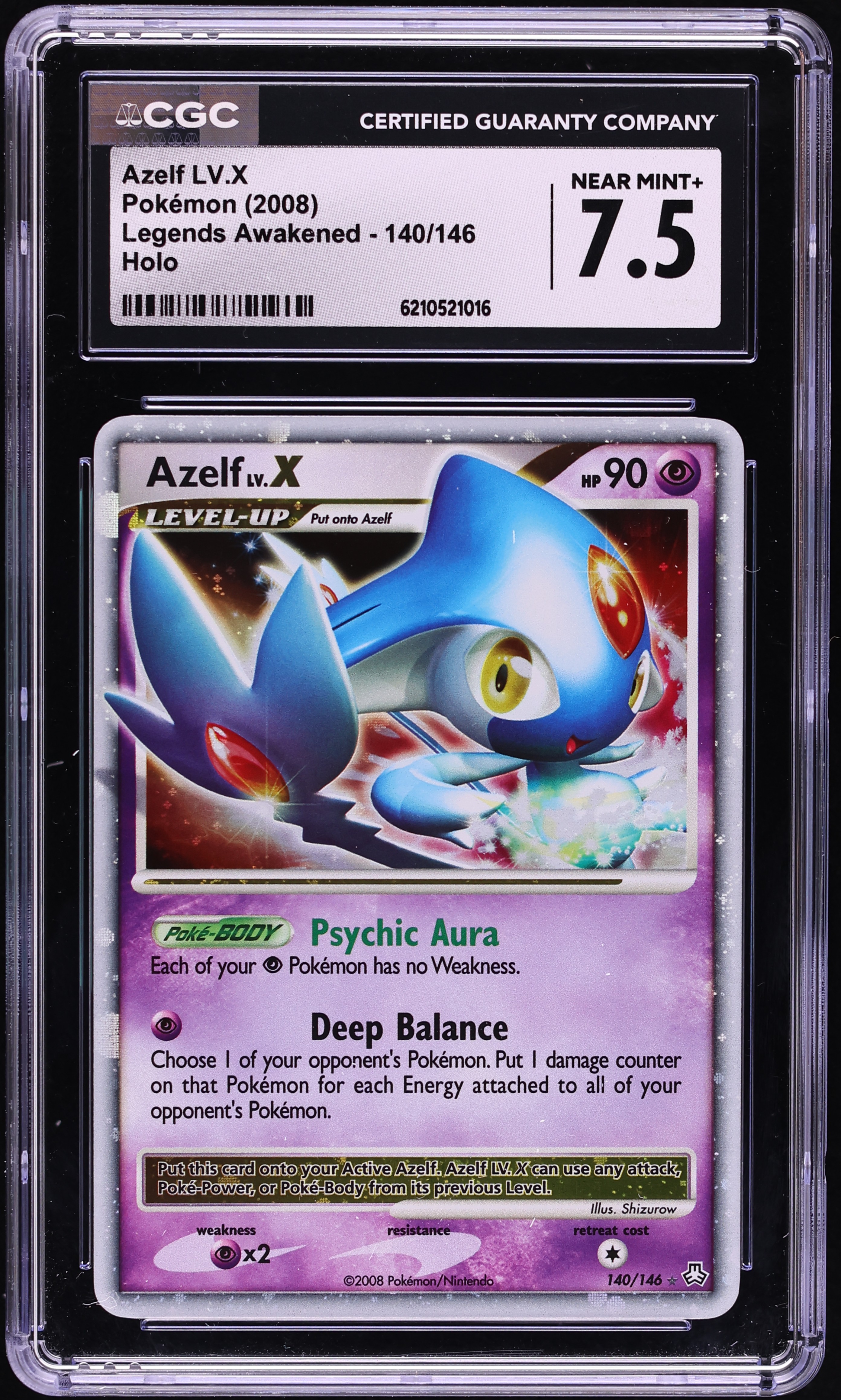 2008 Pokemon DP Legends Awakened Holo Azelf LV.X #140 CGC 7.5 NRMT+