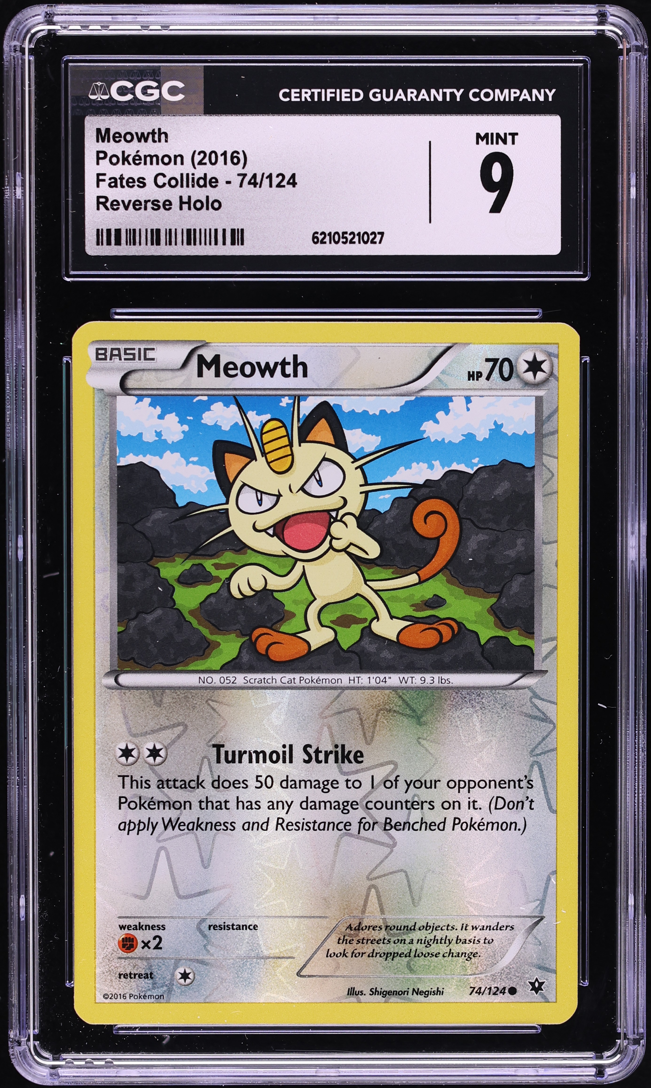 2016 Pokemon XY Fates Collide Reverse Holo Meowth #74 CGC 9 MINT