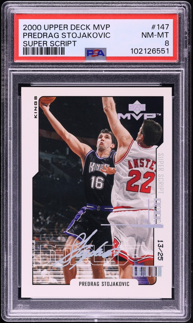 2000 Upper Deck MVP Super Script Predrag Stojakovic /25 #147 PSA 8 NM-MT