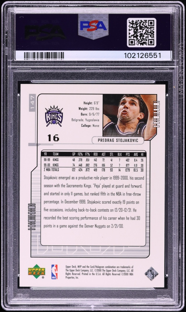 2000 Upper Deck MVP Super Script Predrag Stojakovic /25 #147 PSA 8 NM-MT