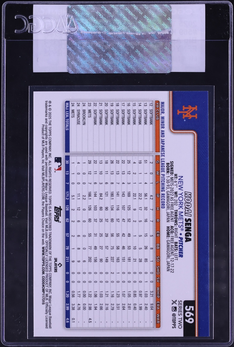 2025 Topps Big Apple Variation FFNYC Exclusive Kodai Senga #569 CGC AUTH