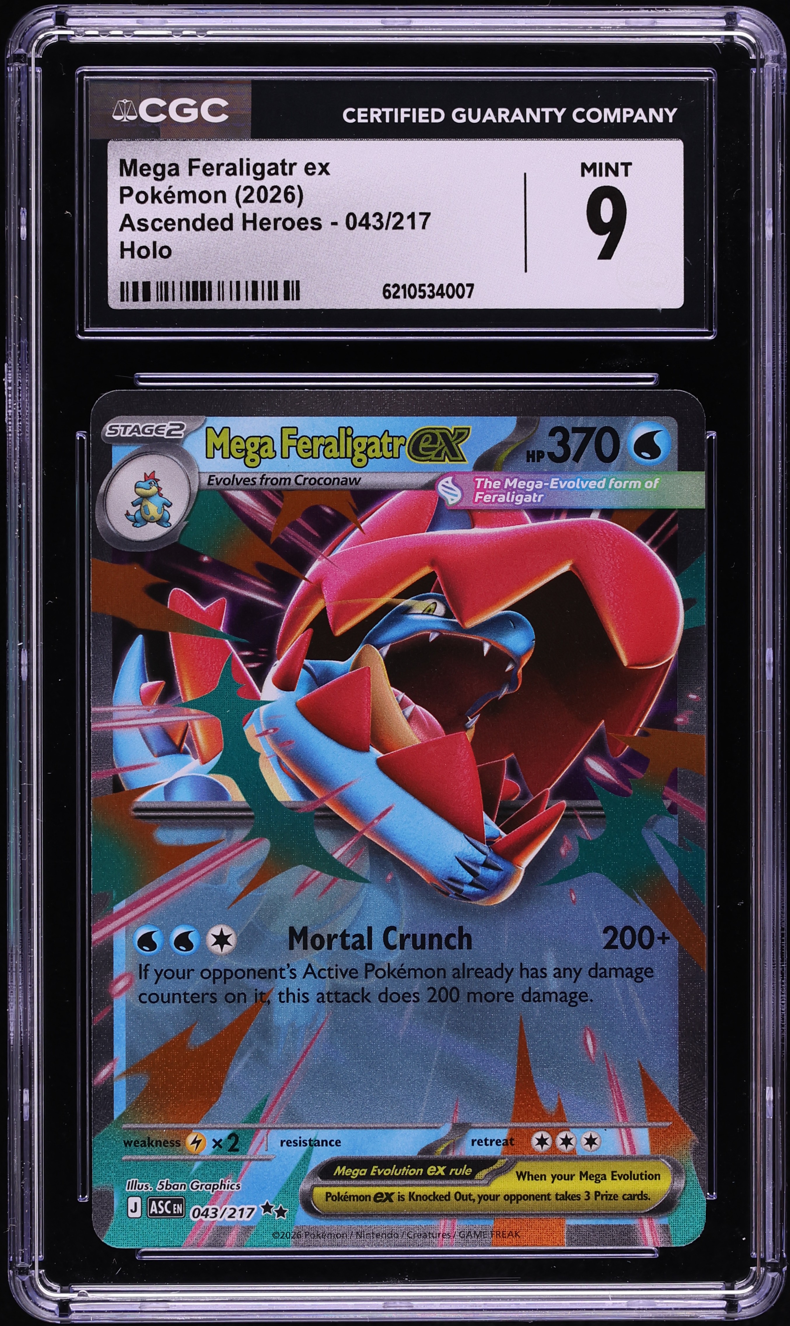 2026 Pokemon Mega Evolution Ascended Heroes Holo Mega Feraligatr Ex #43 CGC 9 MINT