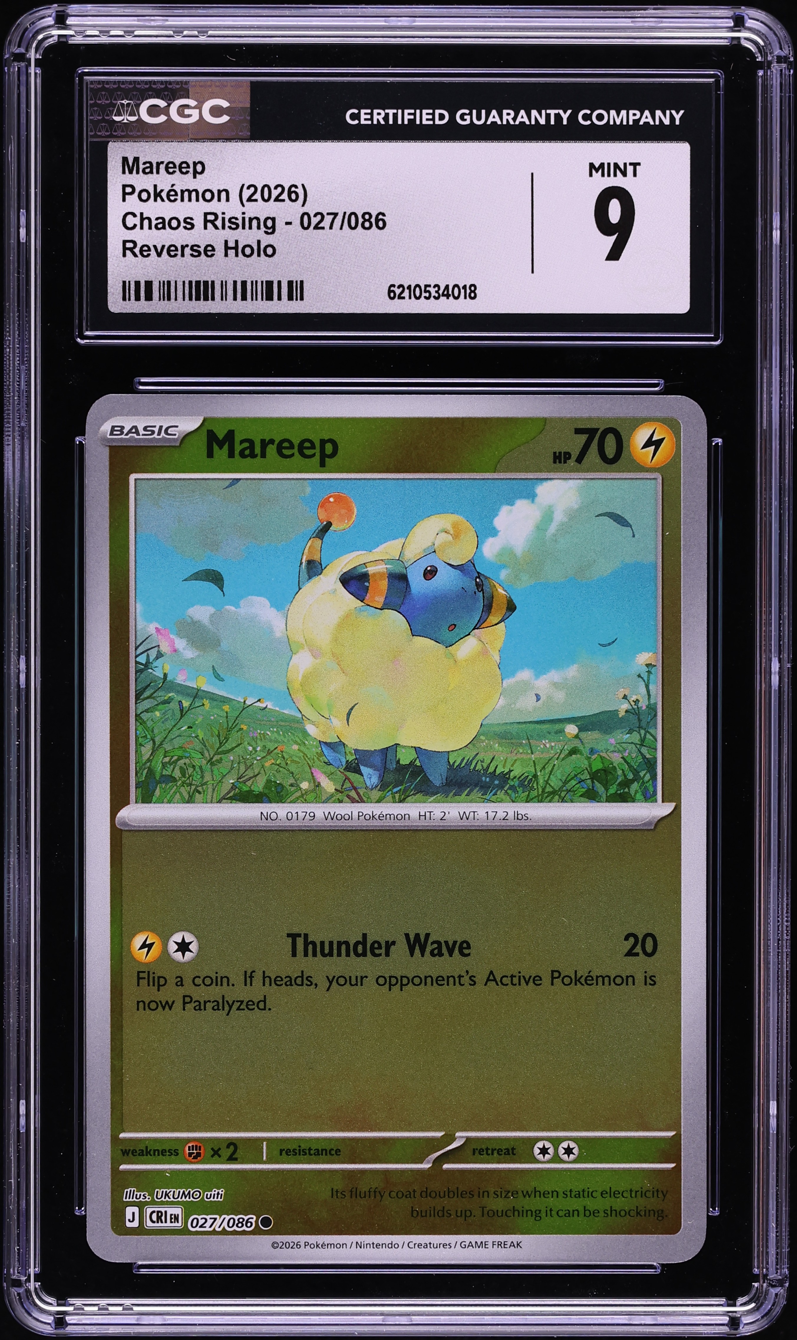 2026 Pokemon Mega Evolution Chaos Rising Reverse Holo Mareep #27 CGC 9 MINT