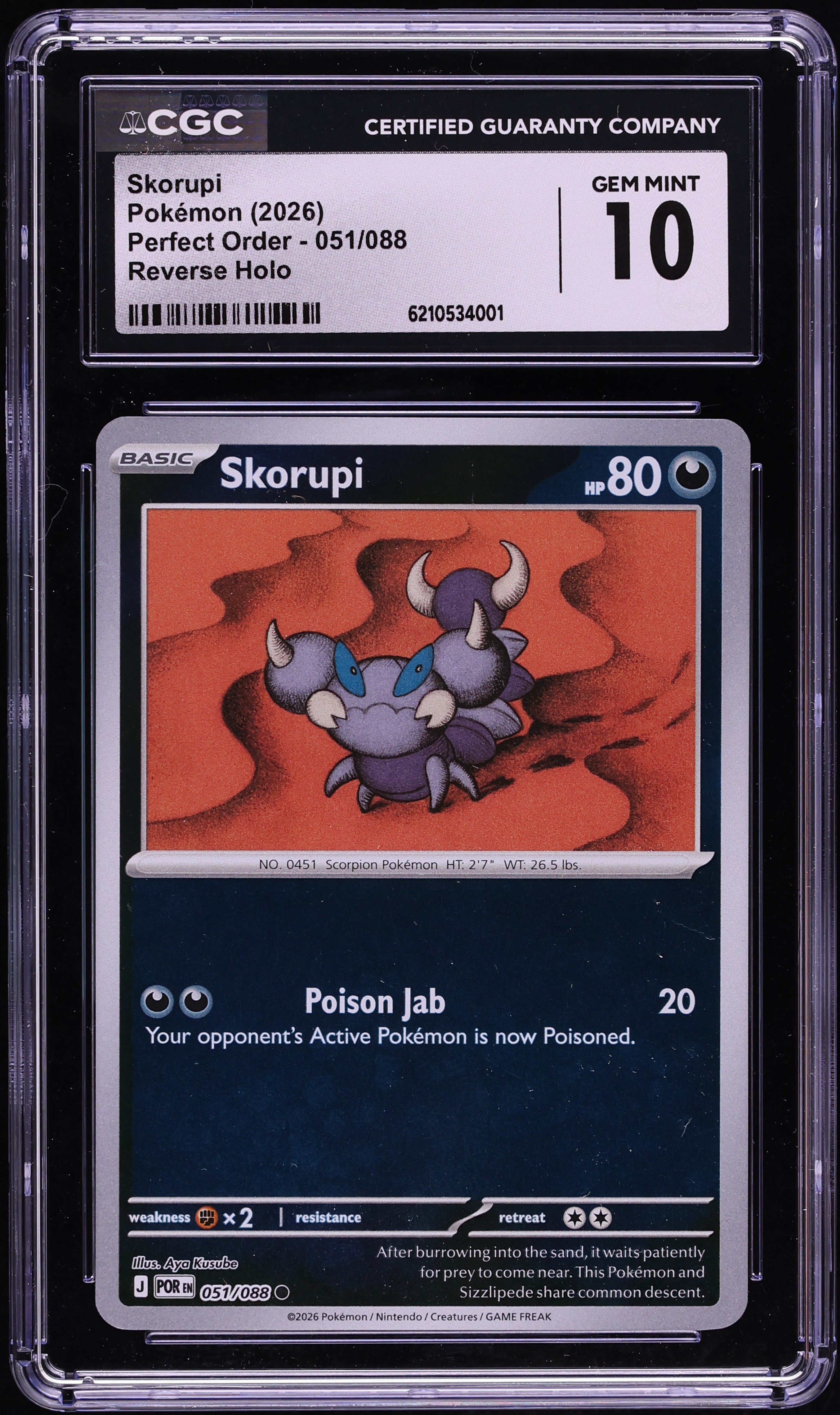 2026 Pokemon Mega Evolution Perfect Order Reverse Holo Skorupi #051 CGC 10 GEM MINT