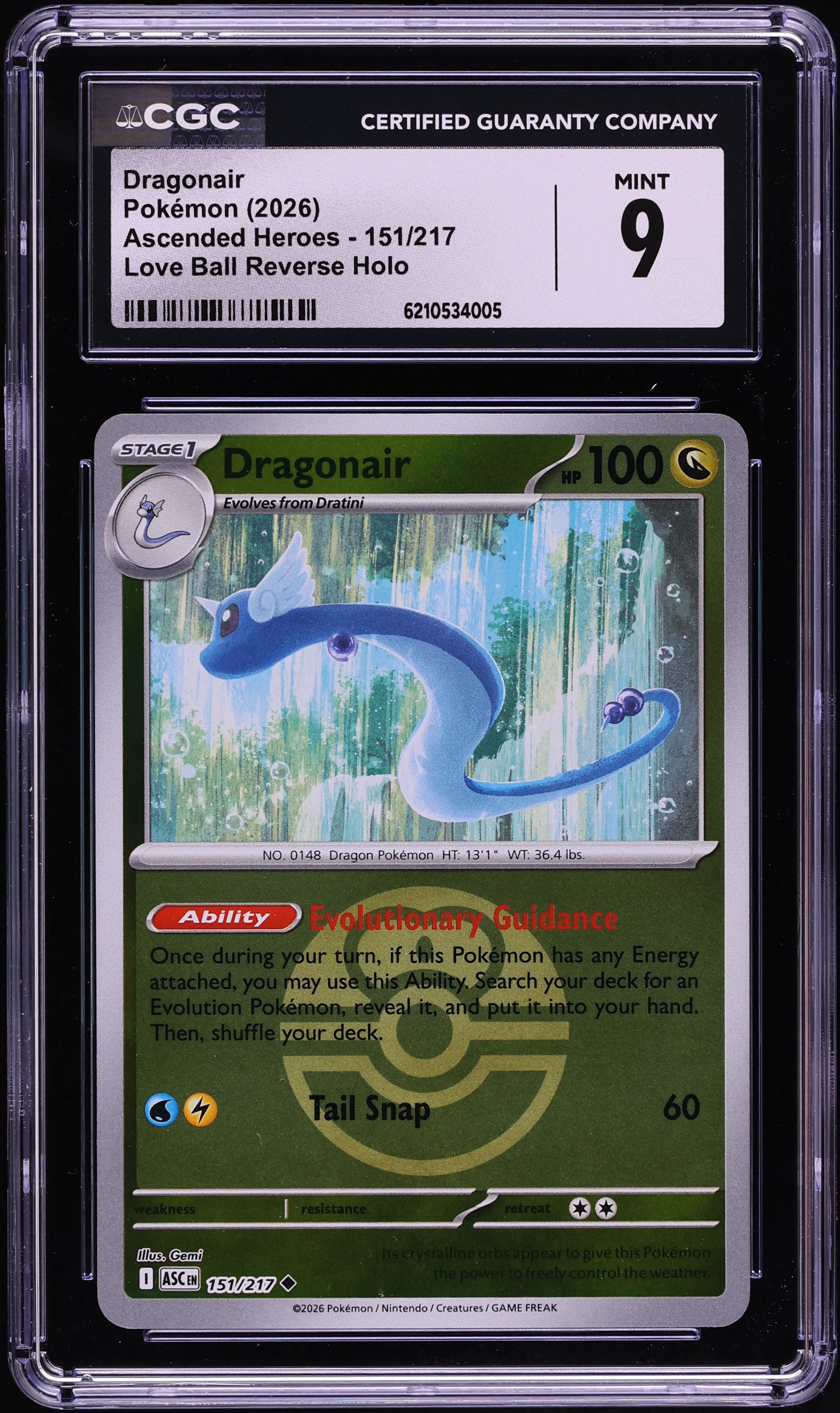 2026 Pokemon Mega Evolution Ascended Heroes Love Ball Reverse Holo Dragonair #151 CGC 9 MINT