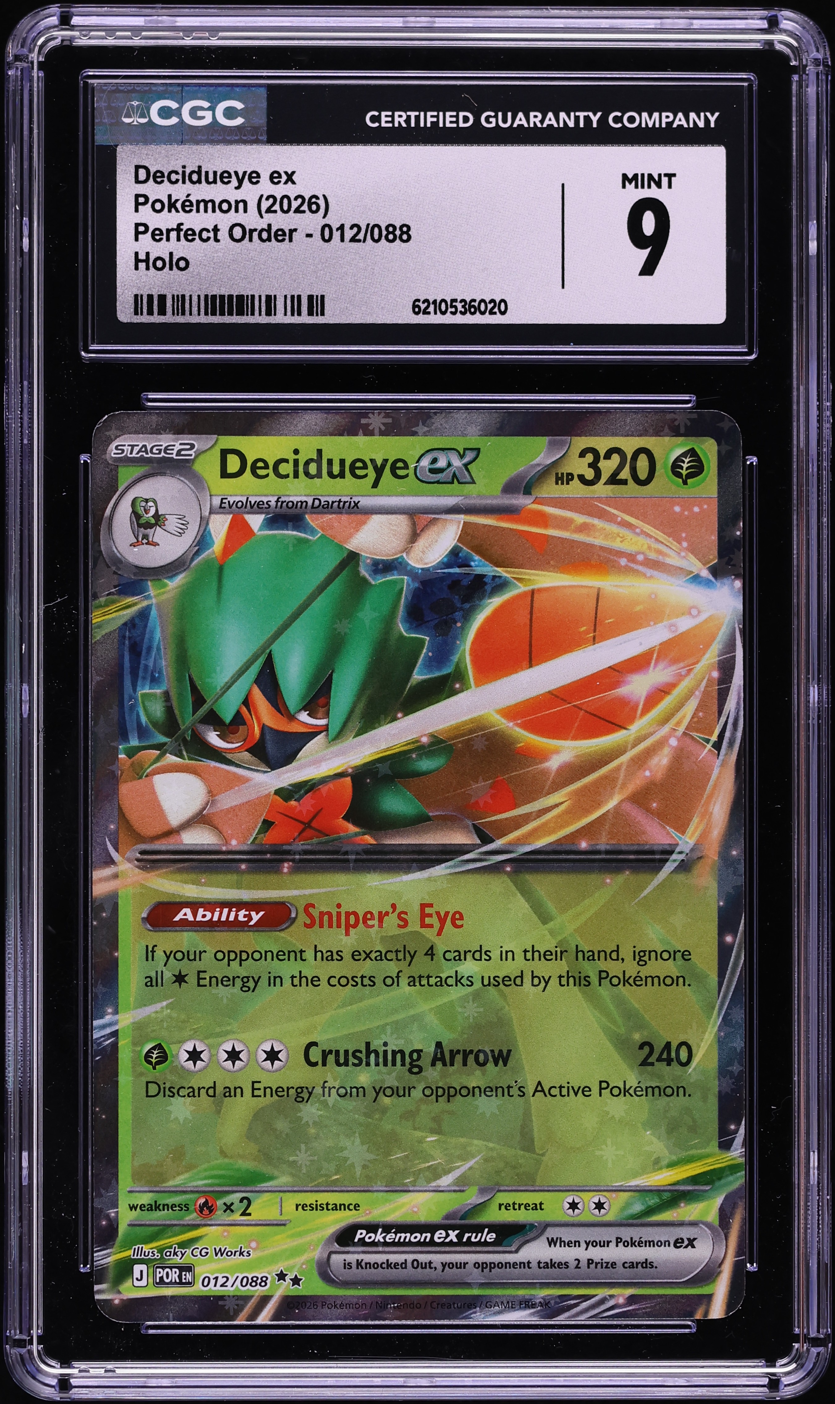 2026 Pokemon Mega Evolution Perfect Order Holo Decidueye Ex #12 CGC 9 MINT