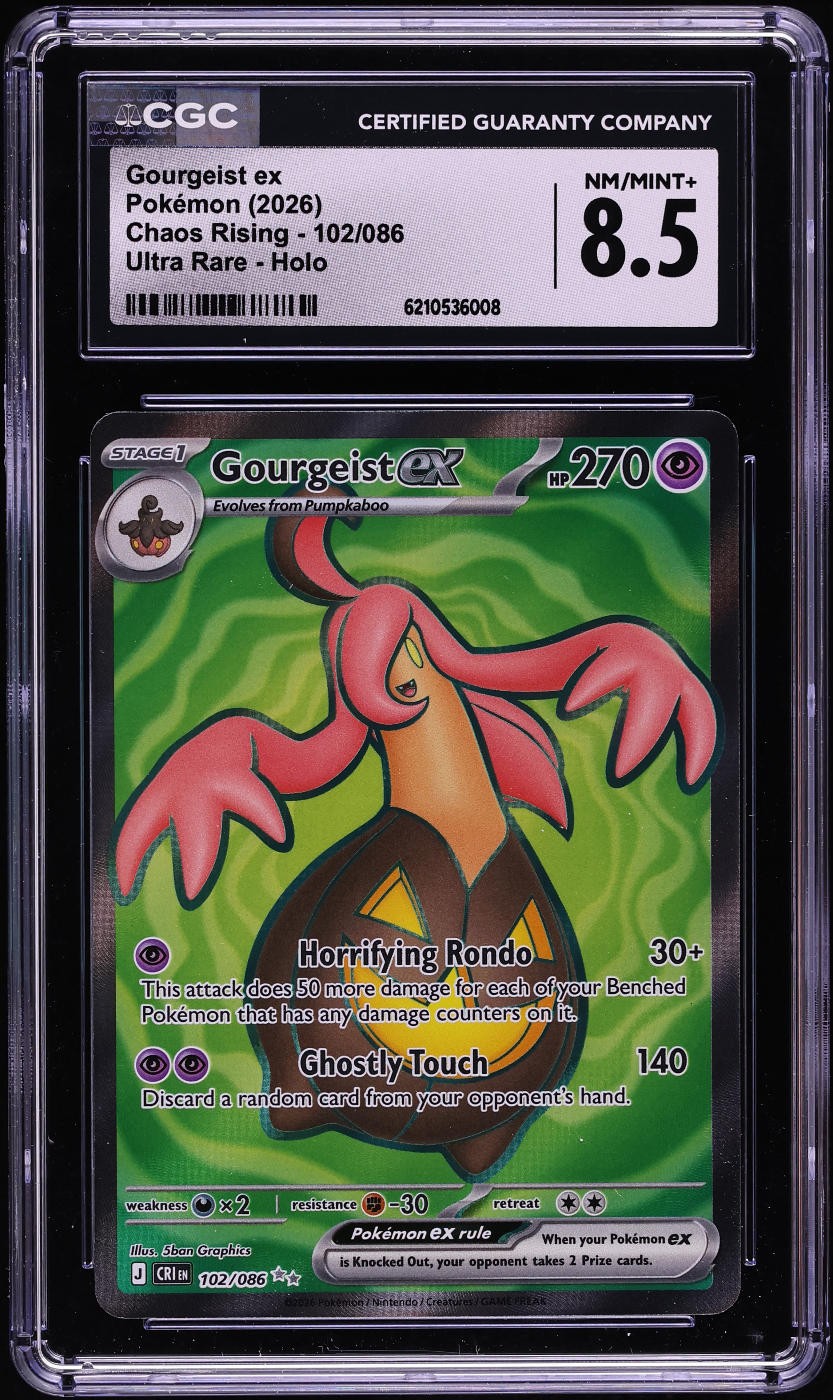 2026 Pokemon Mega Evolution Chaos Rising Full Art Gourgeist Ex #102 CGC 8.5 NM-MT+