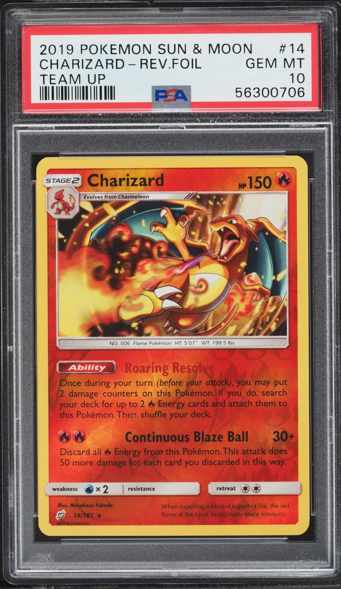 2019 Pokemon Sun & Moon Team Up Reverse Holo Charizard #14 PSA 10 GEM MINT