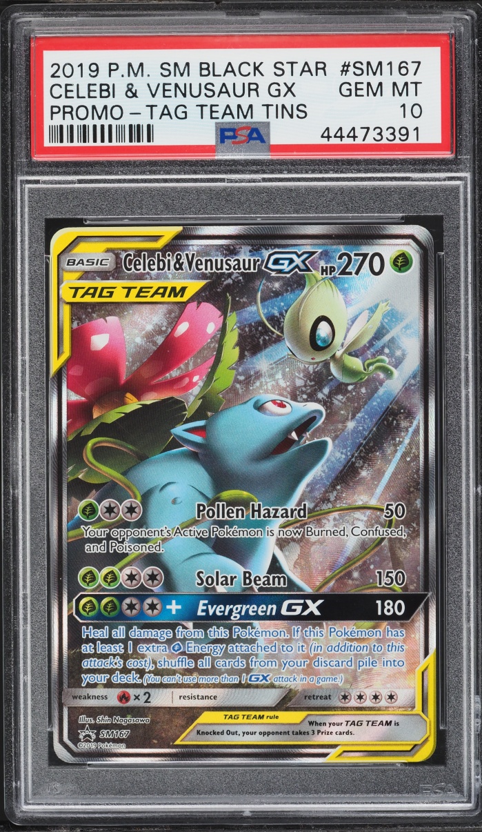 2019 Pokemon Sun & Moon Promo Tag Team Full Art Celebi & Venusaur GX #SM167 PSA 10 GEM MINT