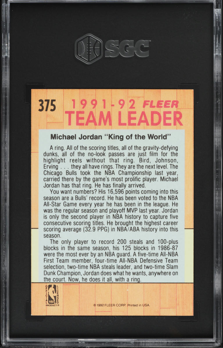1991 Fleer Team Leader Michael Jordan #375 SGC 8.5 NM-MT+