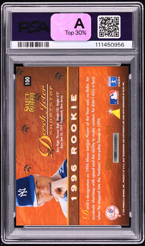 1996 Select Certified Mirror Gold Derek Jeter ROOKIE /30 #100 PSA 9 MINT