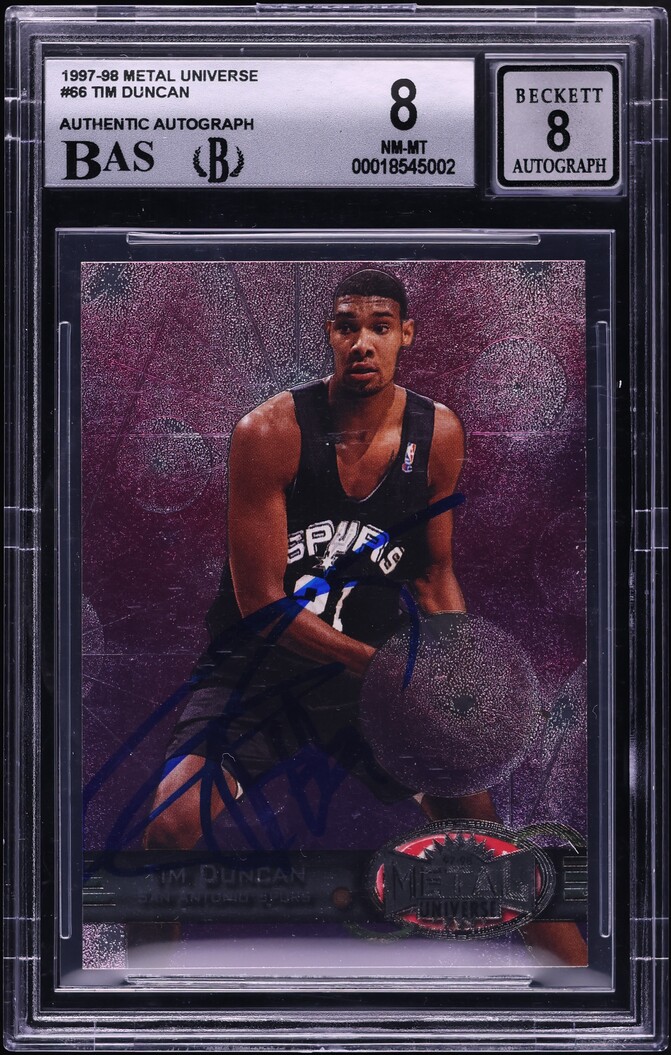 1997 Metal Universe Tim Duncan ROOKIE AUTO #66 BAS BGS 8 NM-MT on ...