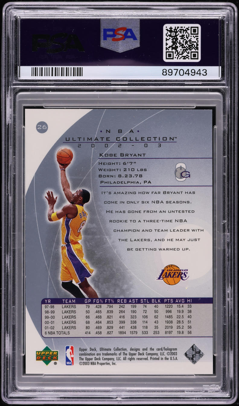 2002 Ultimate Collection Kobe Bryant /750 #26 PSA 10 GEM MINT