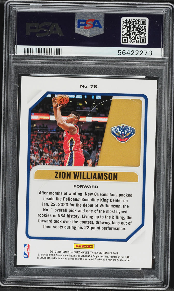 2019 Panini Chronicles Threads Zion Williamson ROOKIE #78 PSA 9 MINT