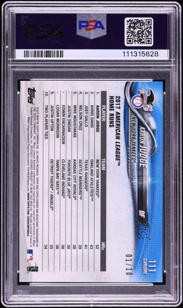 2018 Topps Chrome Sapphire Red Aaron Judge 1/10 #111 PSA 10 GEM MINT