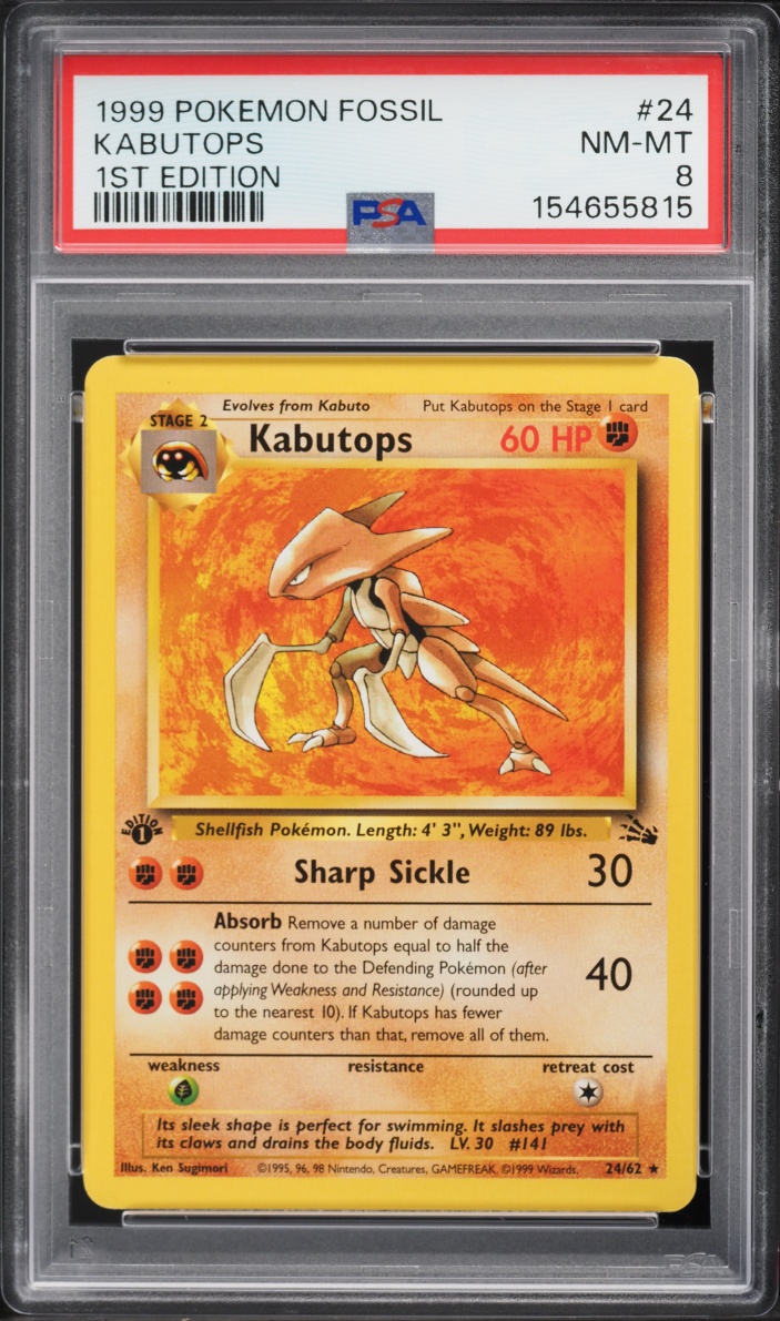1999 Pokemon Fossil 1st Edition Kabutops #24 PSA 8 NM-MT