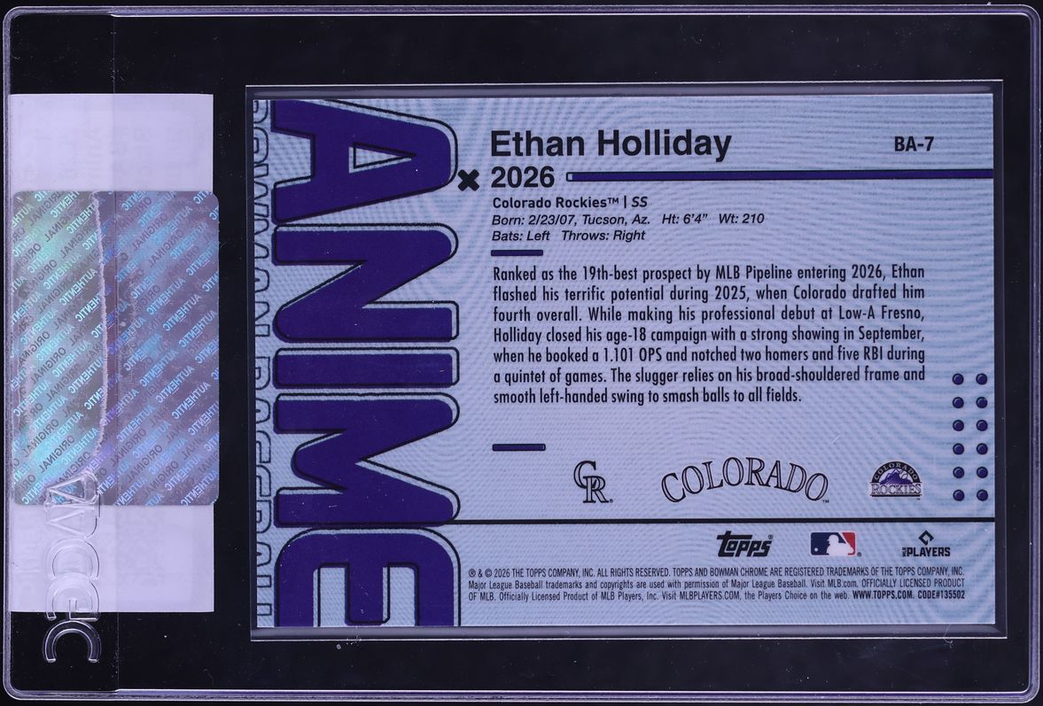 2026 Bowman Anime Black Refractor Ethan Holliday PROSPECT /10 #BA-7 CGC AUTH