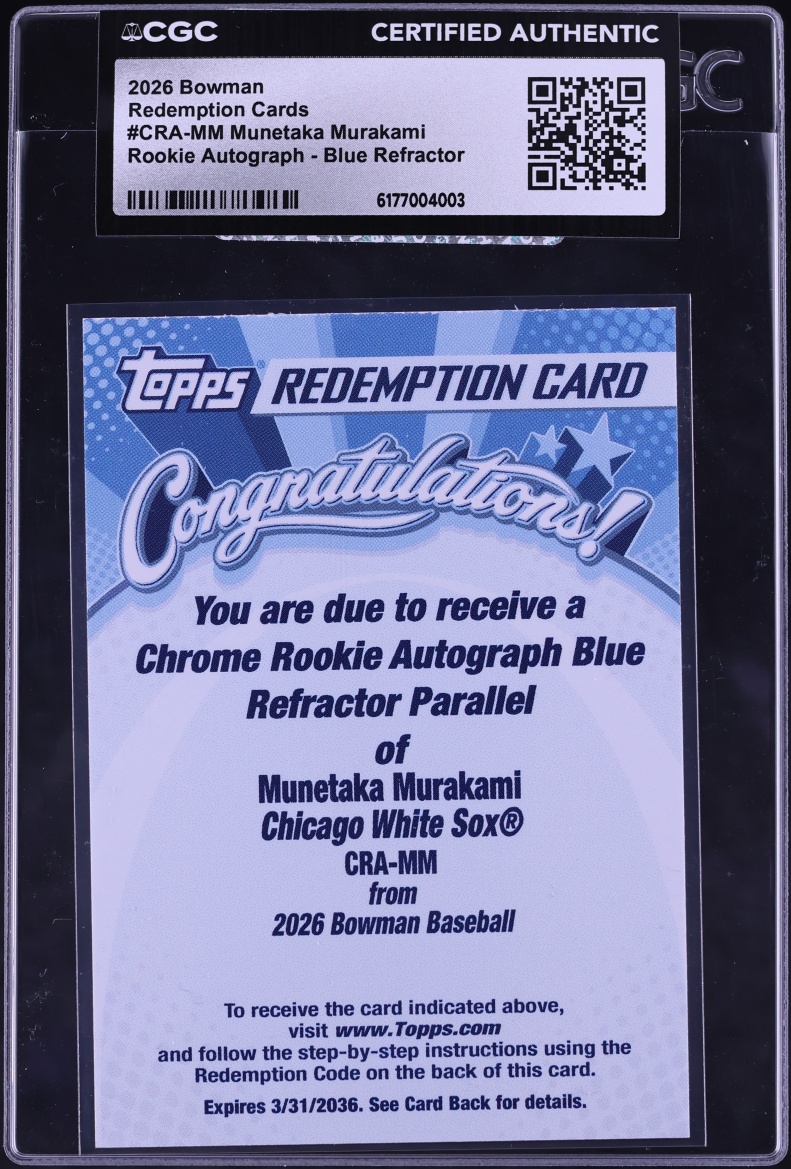 2026 Bowman Redemption Blue Refractor Munetaka Murakami ROOKIE AUTO #CRA-MM CGC AUTH