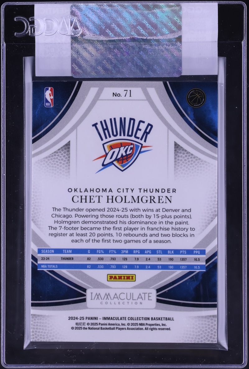 2024 Immaculate Collection Bronze Chet Holmgren 3/3 #71 CGC AUTH