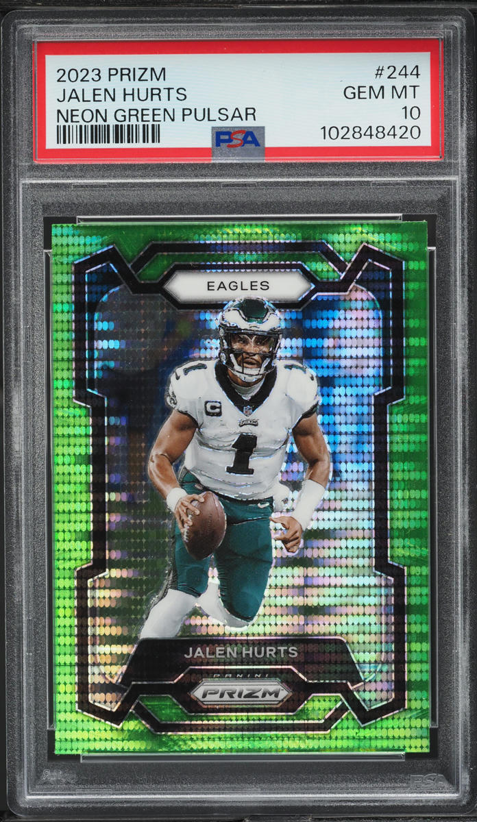 2023 Panini Prizm Neon Green Pulsar Jalen Hurts #244 PSA 10 GEM MINT