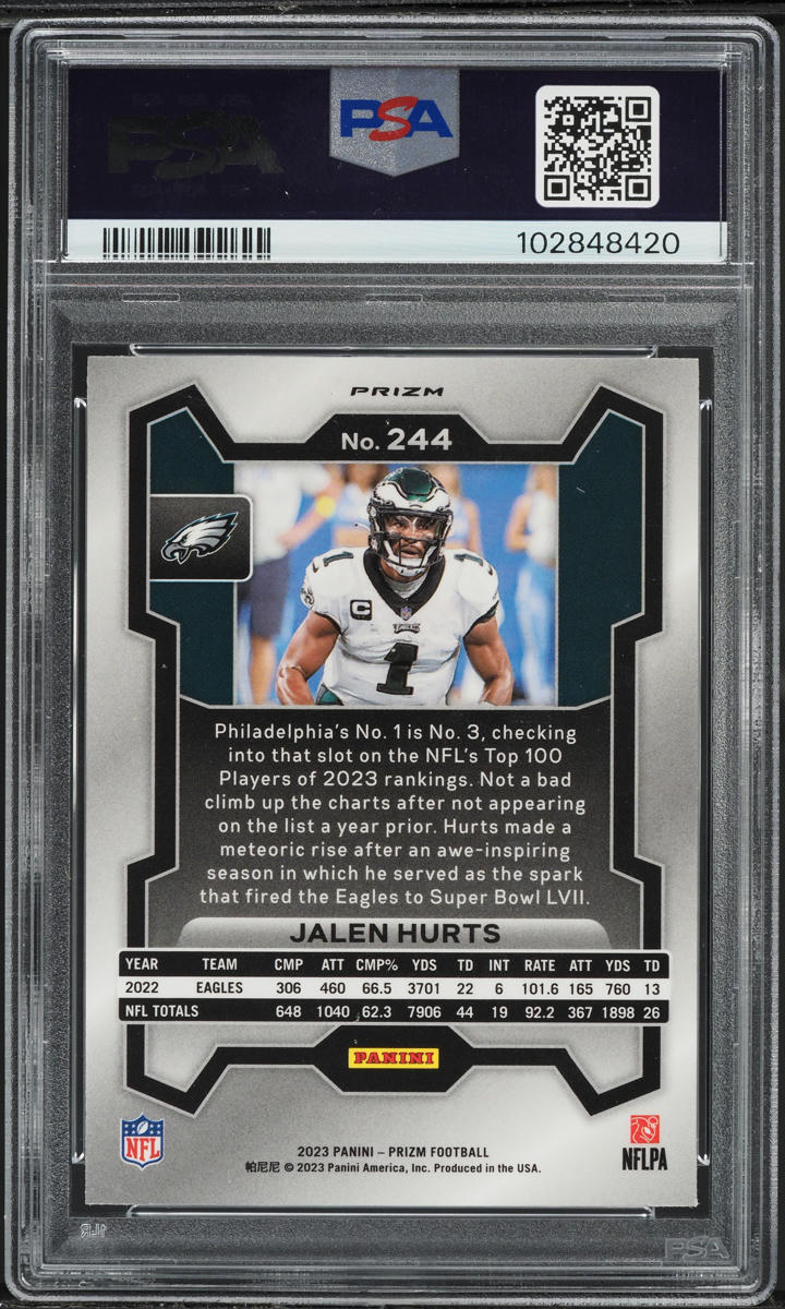 2023 Panini Prizm Neon Green Pulsar Jalen Hurts #244 PSA 10 GEM MINT