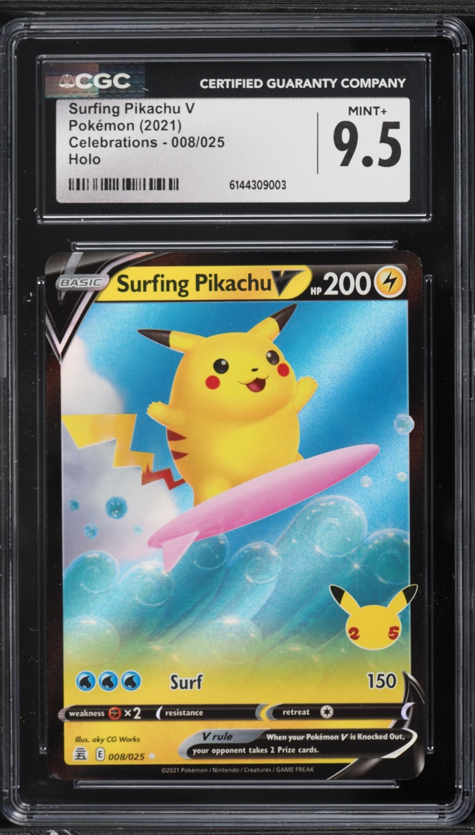 2021 Pokemon Sword & Shield Celebrations Holo Surfing Pikachu V #8 CGC 9.5 MINT+